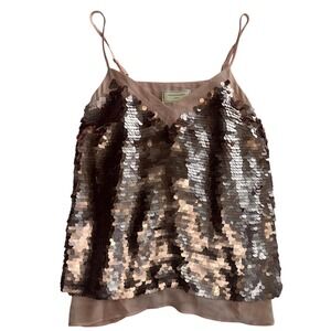 Moulinette Soeurs Anthropologie Rose Gold Sequin Camisole Peach Chiffon Top XS
